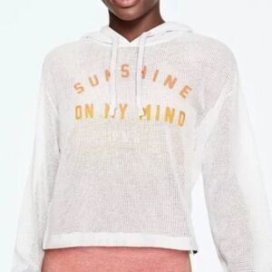 Victoria's Secret Pink White Mesh Knitted Sunshine on My Mind Hooded Shirt XS